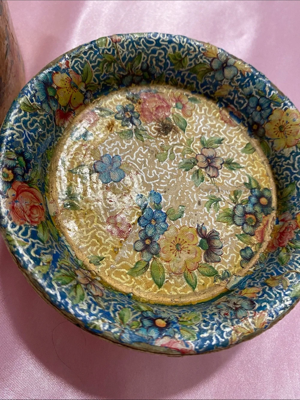 Hand-Painted Floral Round Box with Matching Coasters - Yellow Multicolor